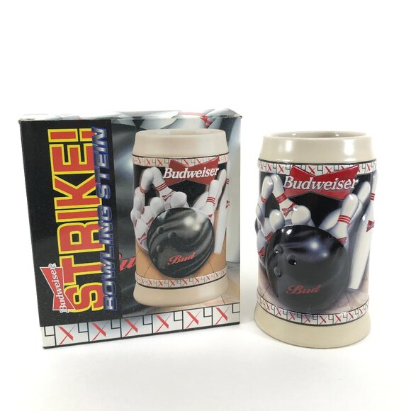 Budweiser Other - Budweiser Bowling Beer Stein Anheuser Busch 1996 Strike! Mug Cup